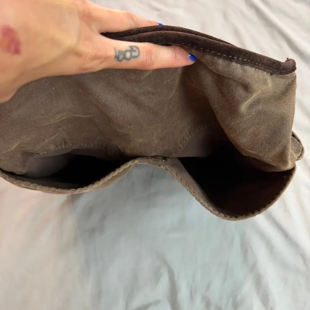 Zara Brown Canvas Leather Trim Hobo Shoulder Bag Women's Large